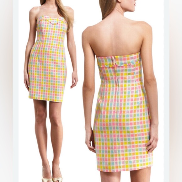 Lilly Pulitzer Bibi Printed Multi Give Me Wings Boucle Strapless Dress Size 6 - Picture 1 of 7